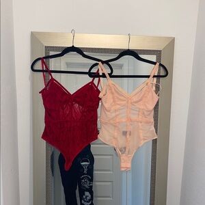 Elegant Red and Peach Women's Bodysuit Two Pieces size Large